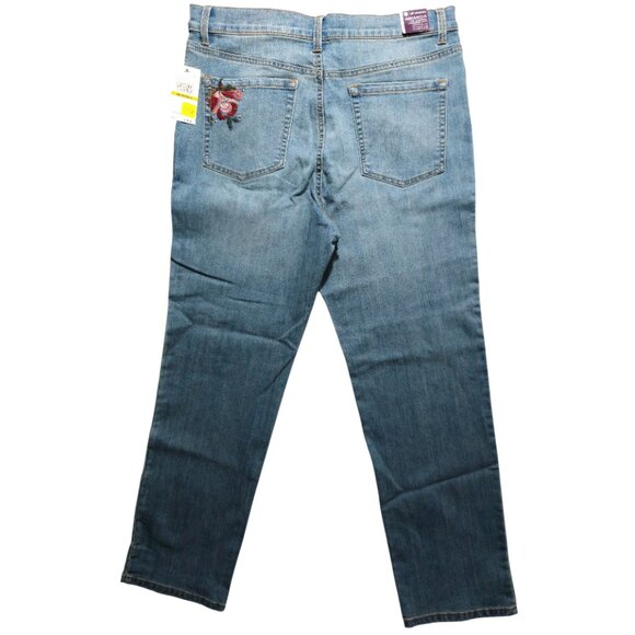 Gloria Vanderbilt Women's Rose Bouquet Embroidered Tapered Fit Jeans 14P Petite - Picture 2 of 12